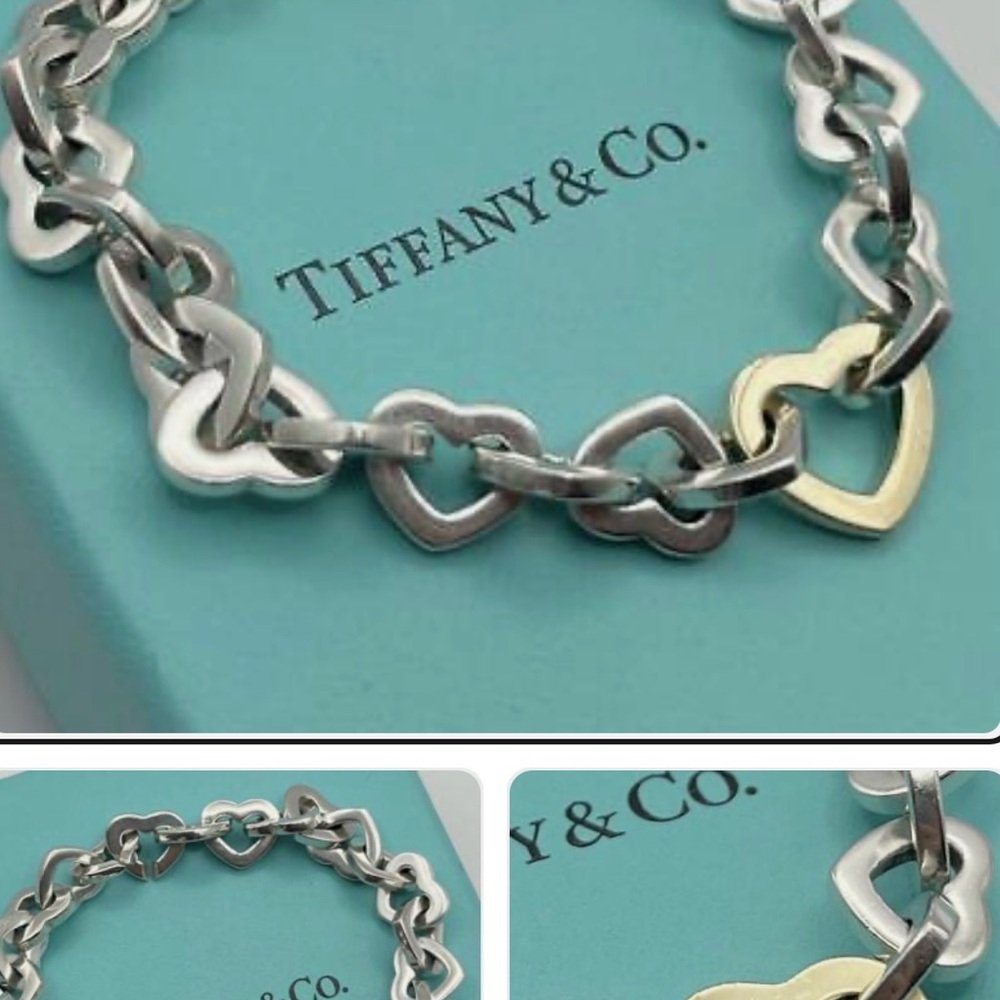 Tiffany & Co. Silver and Gold Heart Link Bracelet